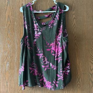 Floral Sleeveless Top - Pink and Green